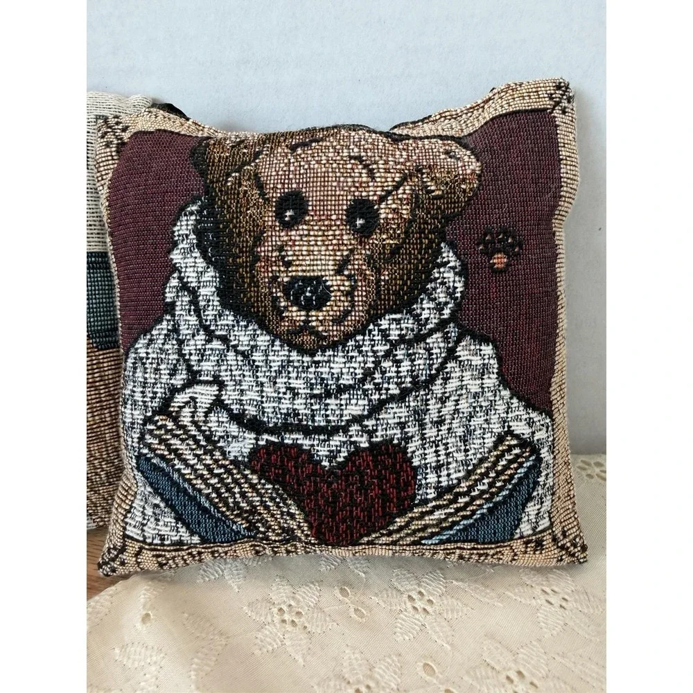 Vintage Teddy‎ Bear Tapestry Pillow Set 5x5 Hanging Wall Decor Cottage